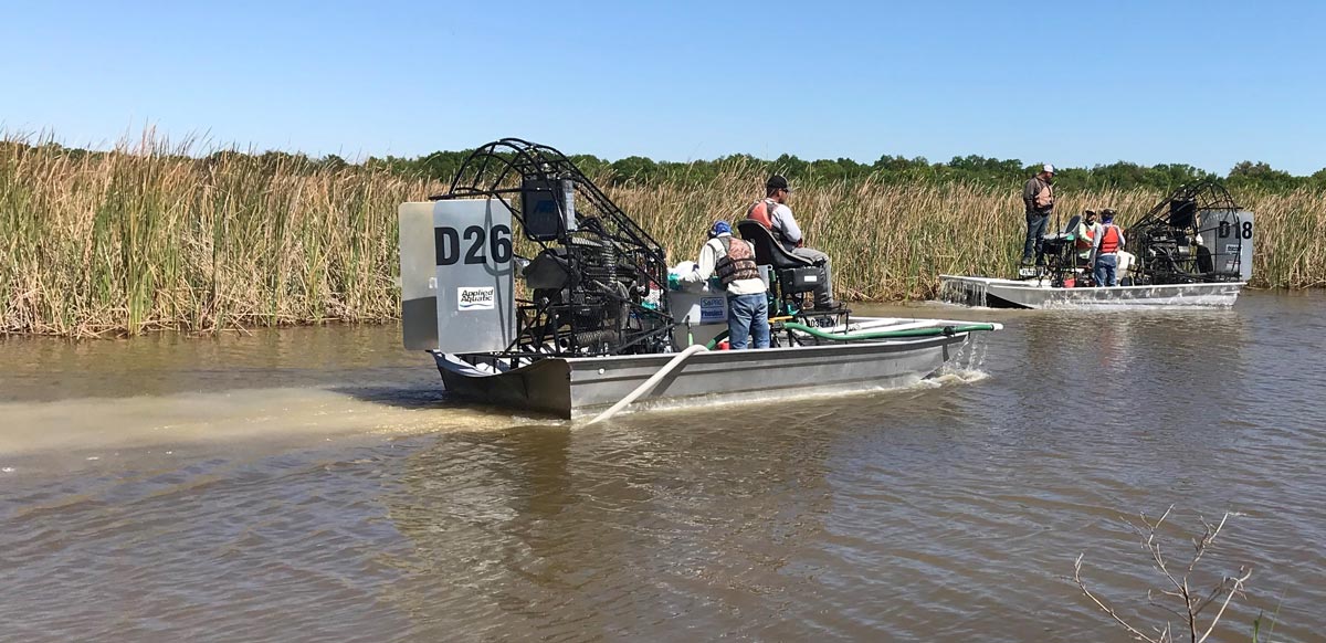 Airboat application: Unique delivery system for large shallow water bodies